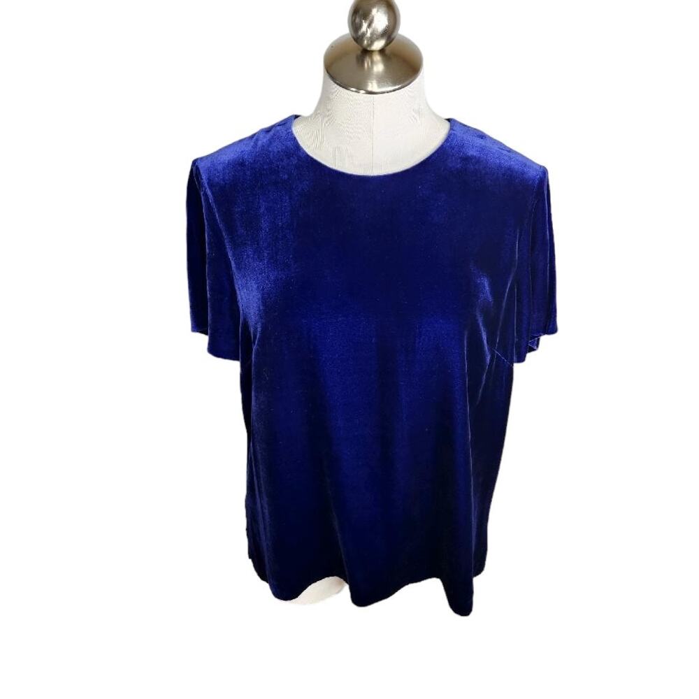 St. John Blue Velvet Short Sleeve Blouse Top Womens‎ Small